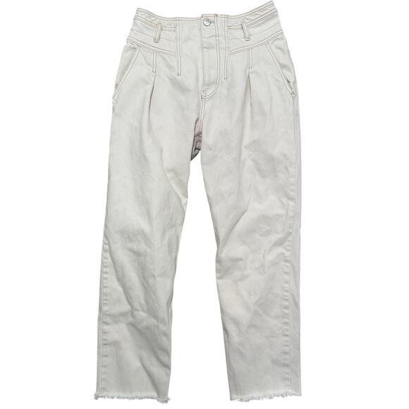 We The Free Free People High Rise Straight Pleated Frayed Hem Jeans Cream, 27 - Picture 1 of 7